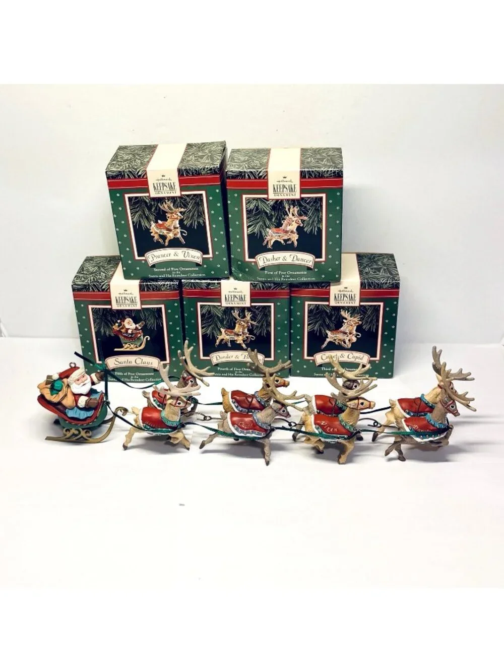 Hallmark Complete Santa And His Reindeer Collection Keepsake Ornaments 1992